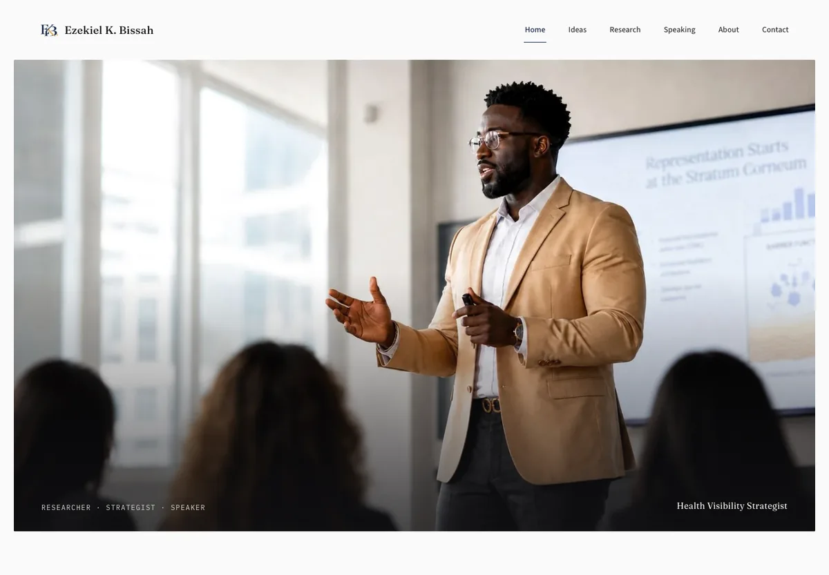 Ezekiel K. Bissah’s website with a photograph of him speaking