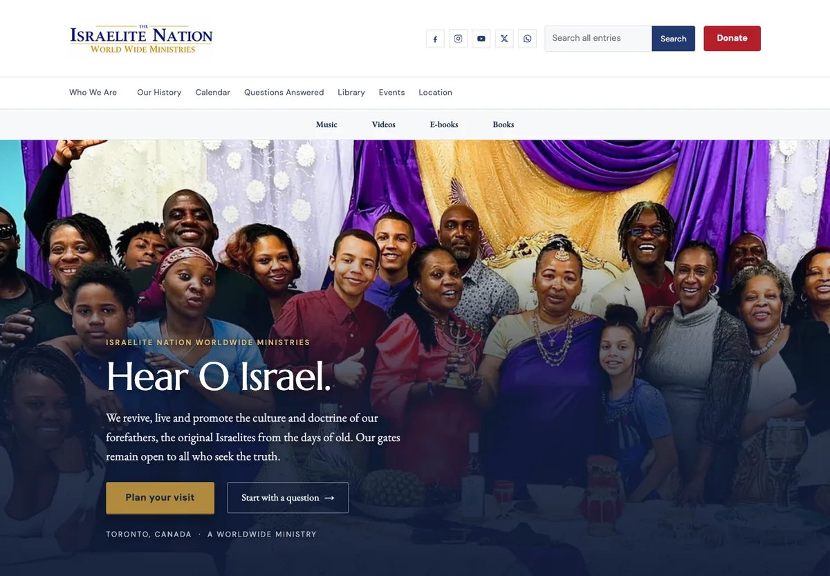 Israelite Nation website featuring its community and ministry