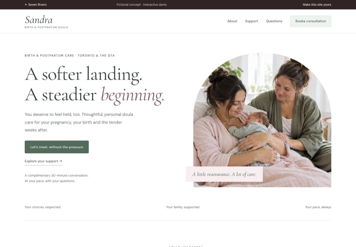 Screenshot of the Sandra the Doula sample website